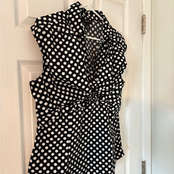 Alfani Polka Dot Twist Front Blouse Black White Size 14 - Picture 3 of 8